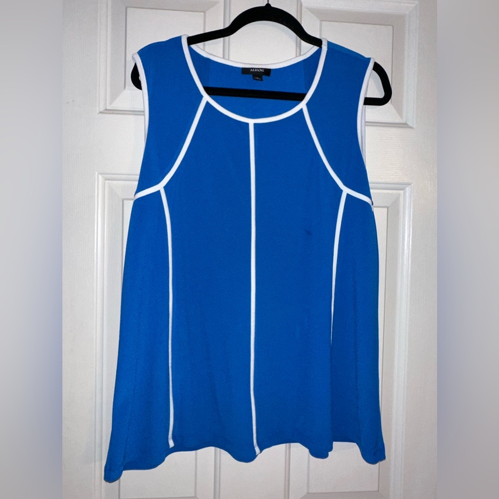 Alfani Womens Blue Sleeveless Striped Crew Neck Tank Top Shirt